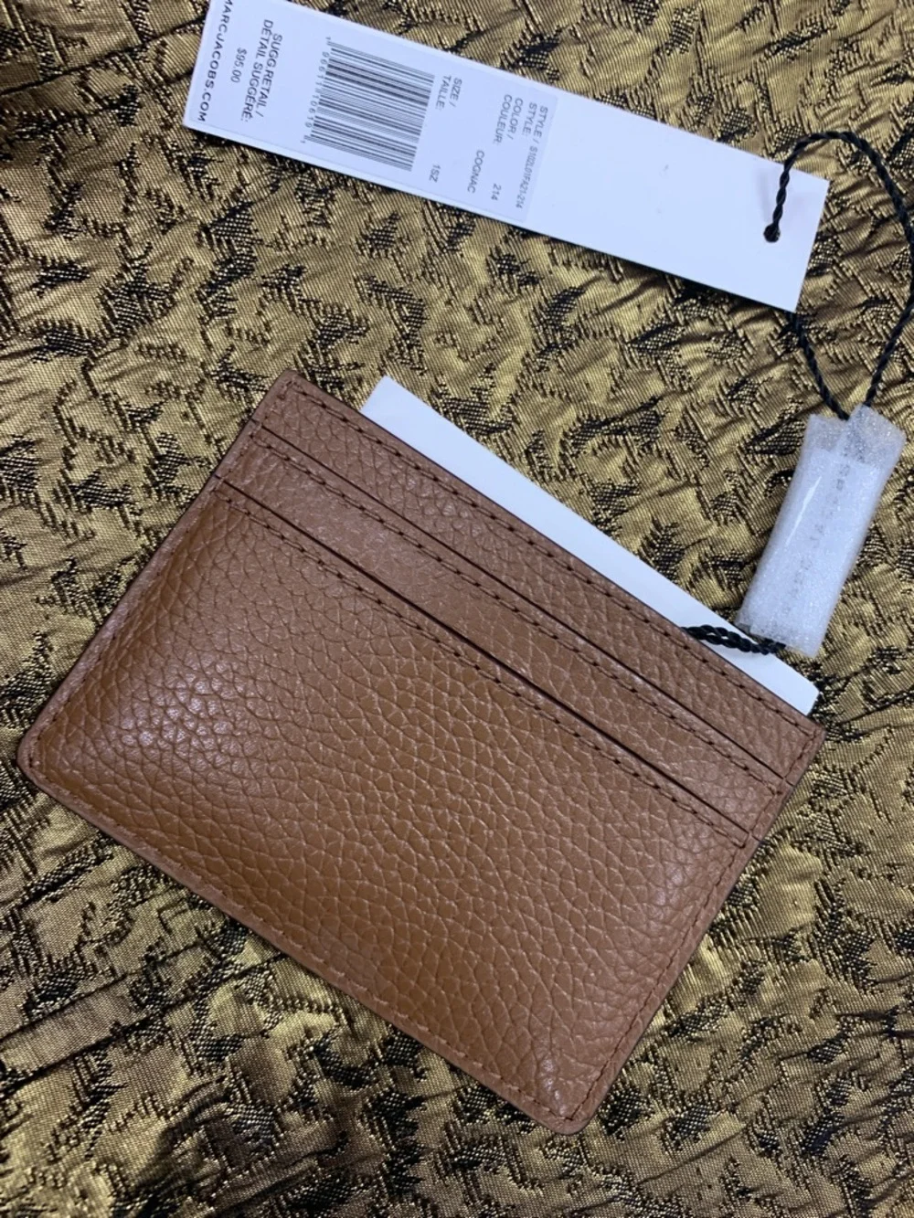 Marc Jacobs Tan Pebbled Leather Card Holder with Gold Logo
